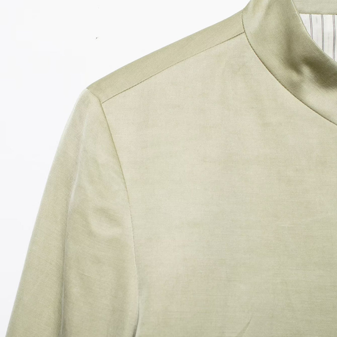 Women Asymmetric Jacket with Stand Collar and Bell Sleeves Mune Fashion