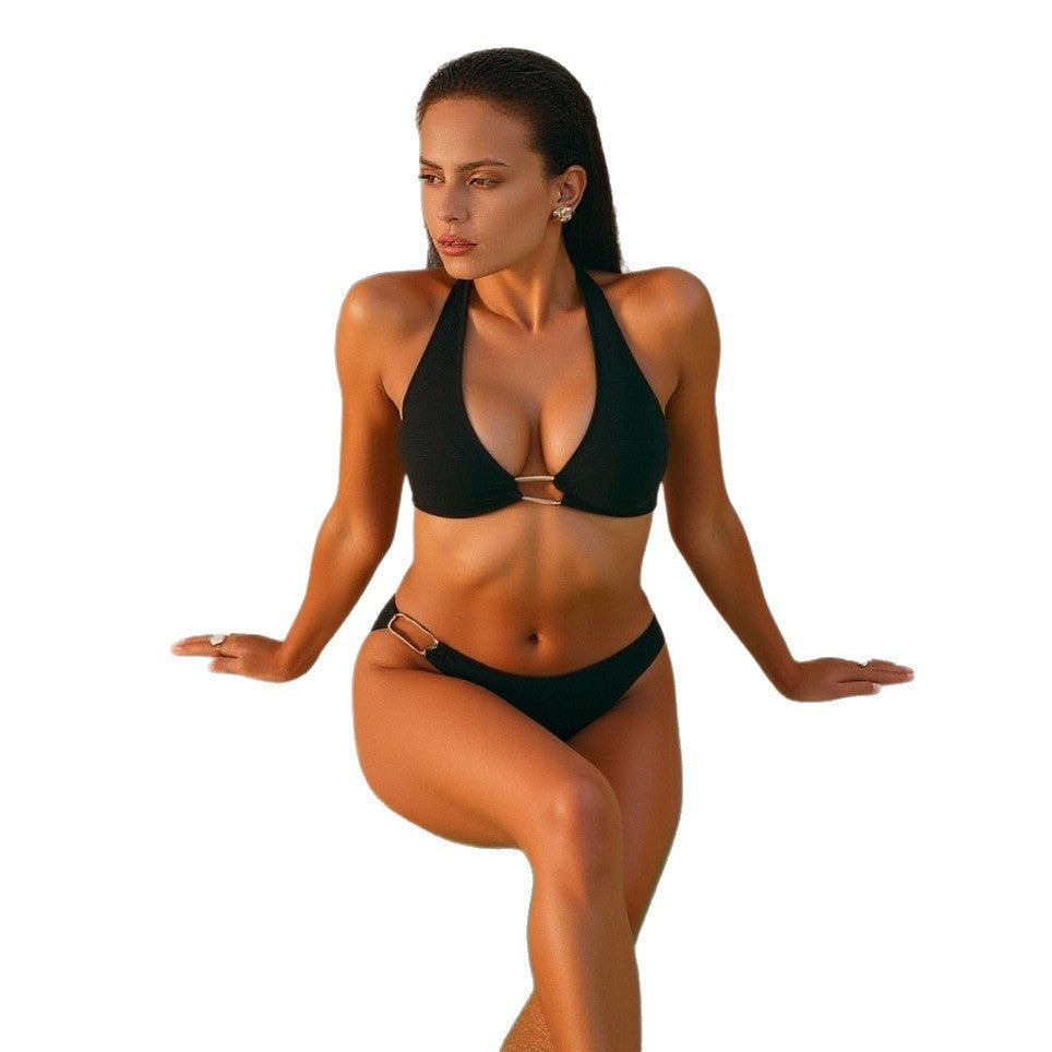 Women's Triangle Bikini with Elegant Buckle Accent Mune Fashion