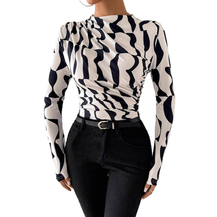 Women's tailored long-sleeve shirt with side gathering and waterfall neckline Mune Fashion