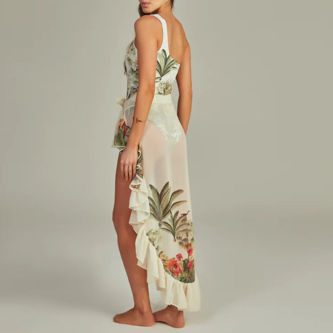Women's Asymmetrical Bathing Suit with Refined Cut-Out and Floral Design Mune Fashion