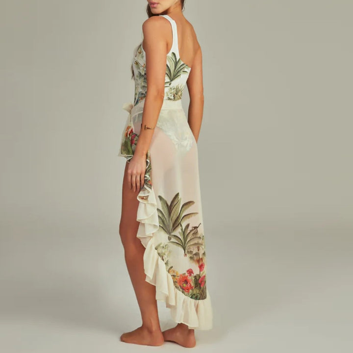 Women's Asymmetrical Bathing Suit with Refined Cut-Out and Floral Design Mune Fashion