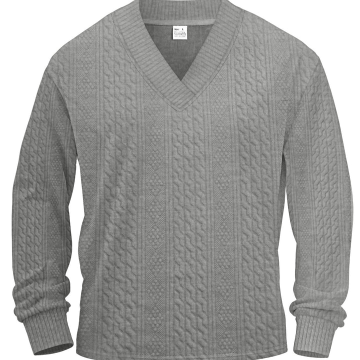 Men's structured V-neck knitted sweater with cable and honeycomb pattern Mune Fashion