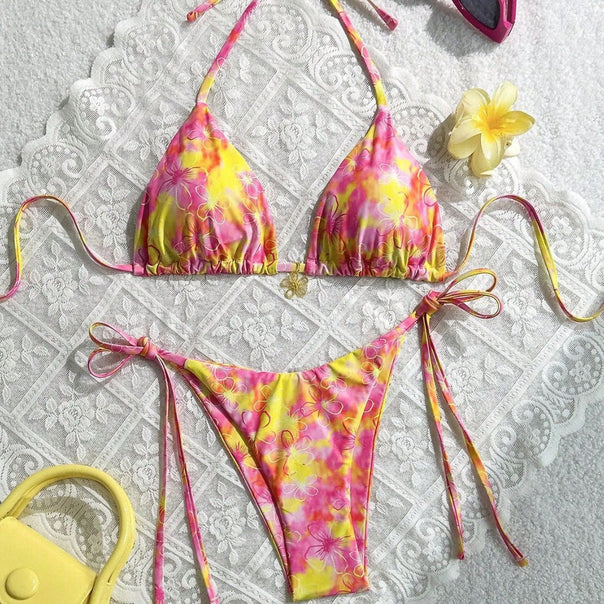 Women's triangle bikini with adjustable straps and colorful floral pattern Mune Fashion