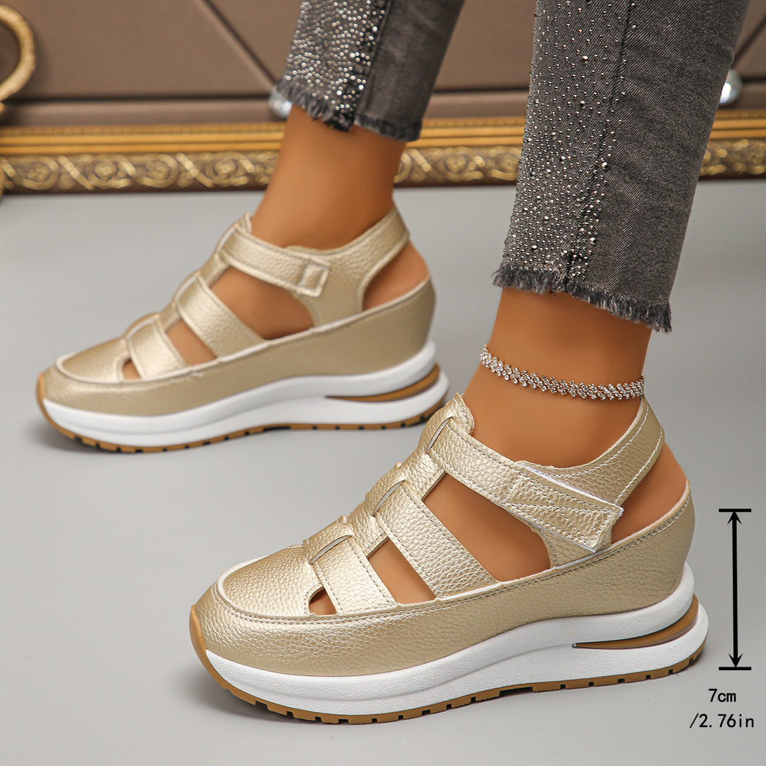 Women's Closed Platform Sport Sandals with Braided Straps and Velcro Mune Fashion