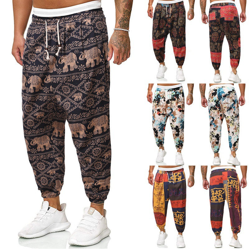 Men's Patterned Relaxed-Fit Jogging Pants with Drawstring, Elastic Waistband and Cuff Mune Fashion