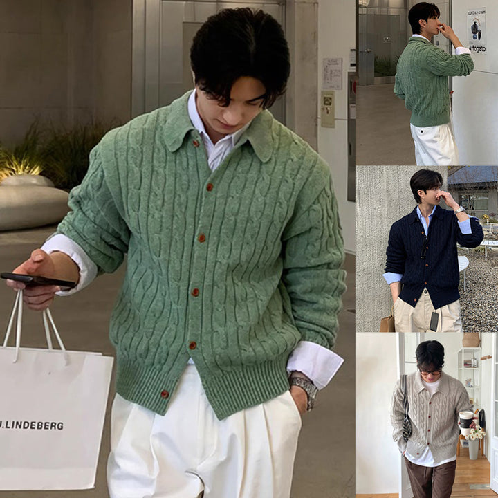 Men's Chunky Knit Cardigan with Button Placket Mune Fashion