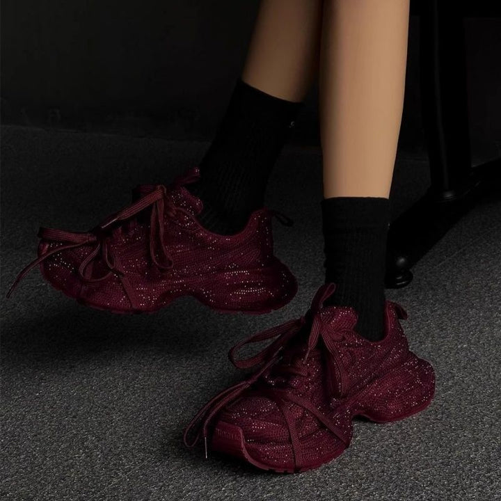 Damen Chunky Plateau-Sneaker mit gewellter Profilsohle und glitzernder Mesh-Optik Mune Fashion
