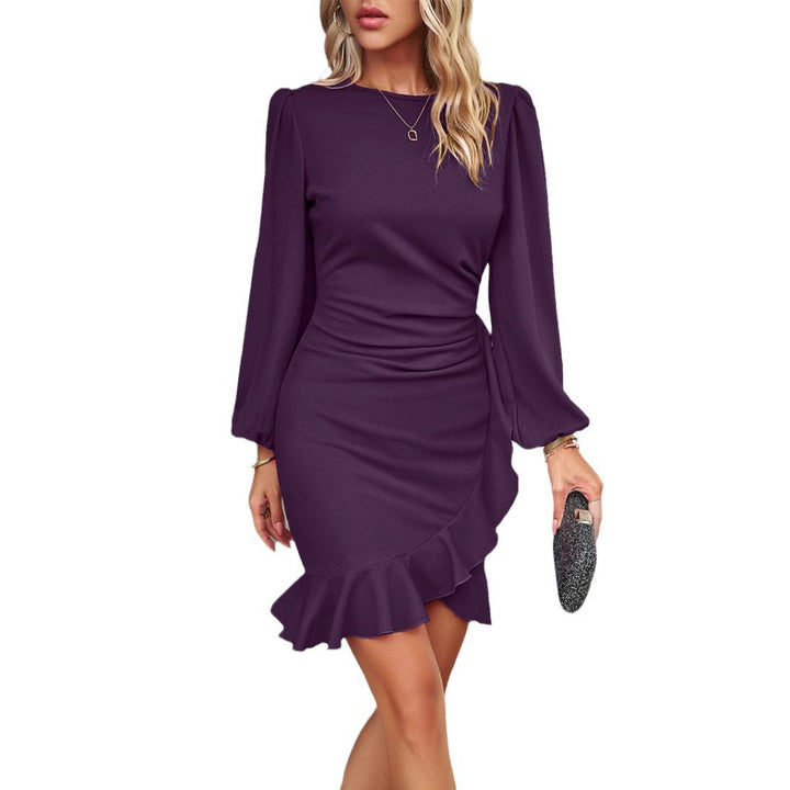 Women's form-fitting evening dress with puff sleeves and asymmetric ruffled hem Mune Fashion