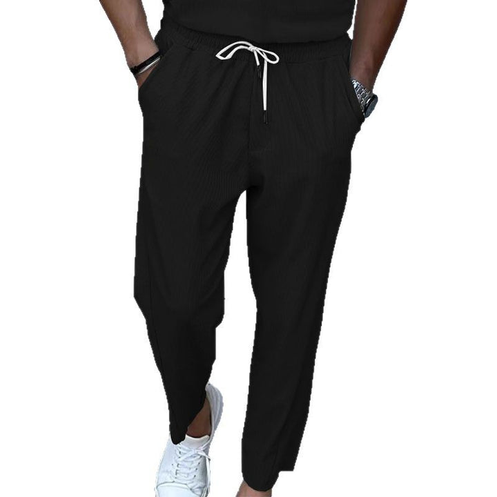 Men's breathable linen blend chino pants with elastic drawstring waistband, subtle crease and side pockets Mune Fashion