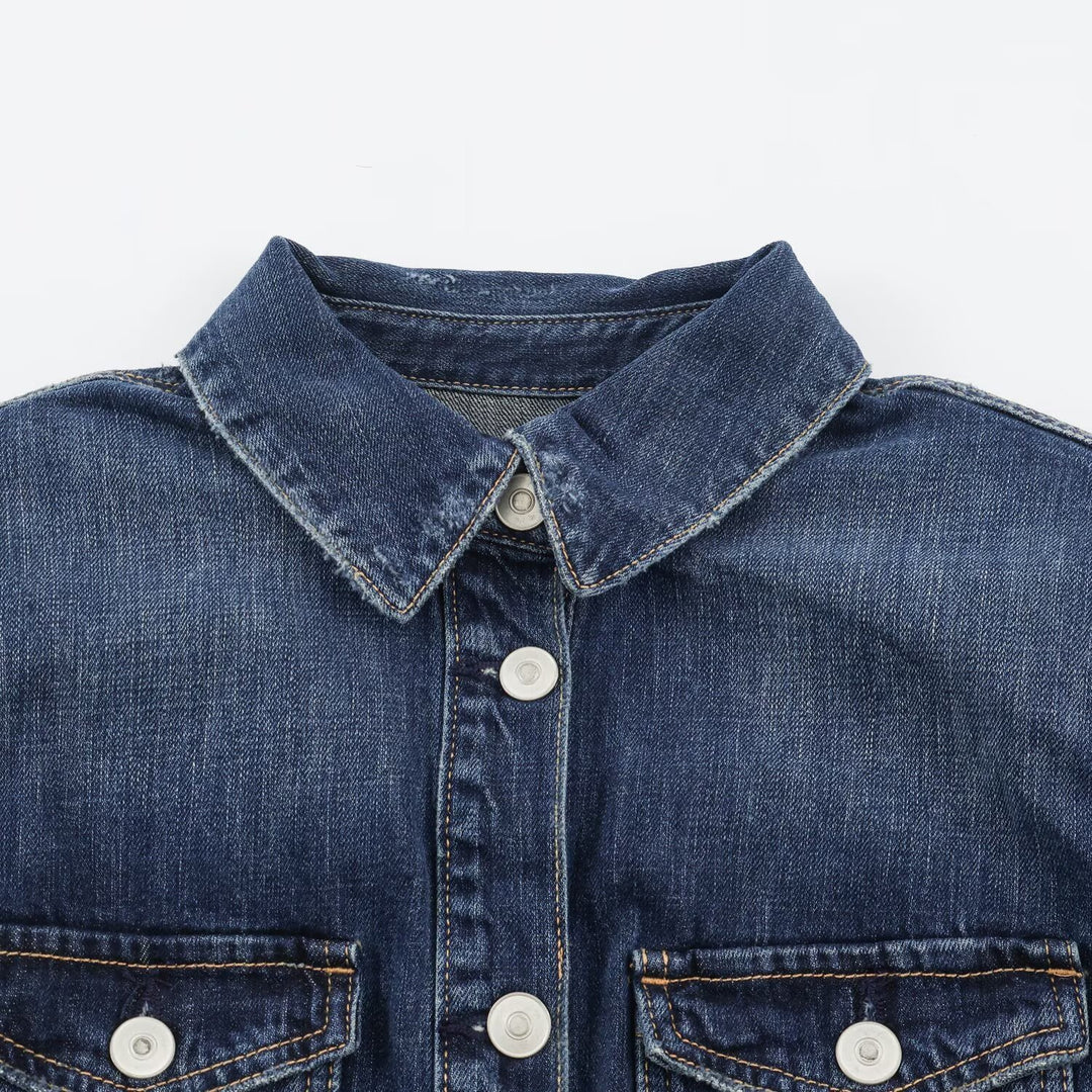 Women's Straight Denim Shirt Dress with Full Button Placket and Chest Pockets Mune Fashion