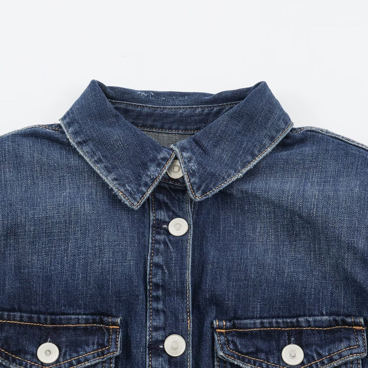 Women's Straight Denim Shirt Dress with Full Button Placket and Chest Pockets Mune Fashion