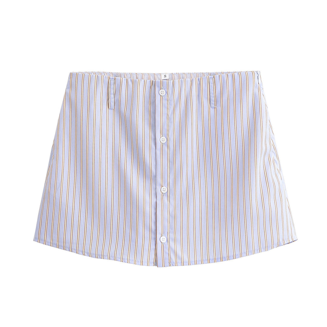 Women's Oversize Shirt Blouse with fine vertical stripes, chest pocket and rounded hem Mune Fashion