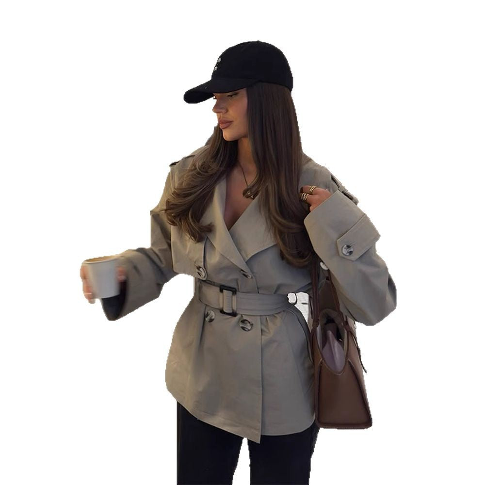 Women Short Tailored Trench Coat with Belt and Epaulettes Mune Fashion