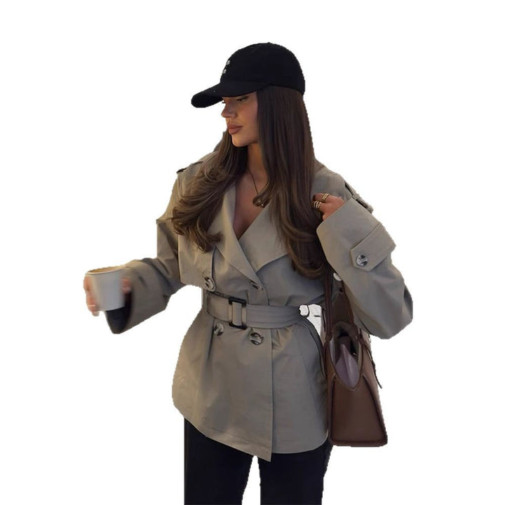 Women Short Tailored Trench Coat with Belt and Epaulettes Mune Fashion