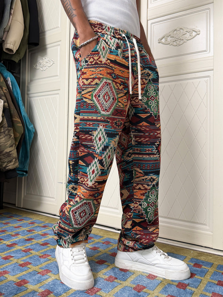 Men's patterned leisure pants with comfortable elastic waistband and side pockets Mune Fashion