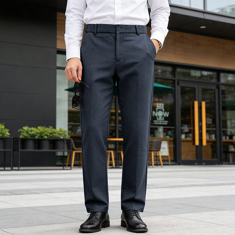 Men's Elegant Straight Tailoring Trousers with Crease and Fine Herringbone Structure Mune Fashion