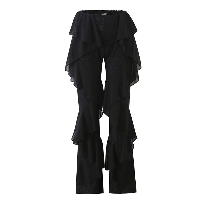 Ladies ruffle pants with lace, flared bell and layered chiffon ruffles Mune Fashion