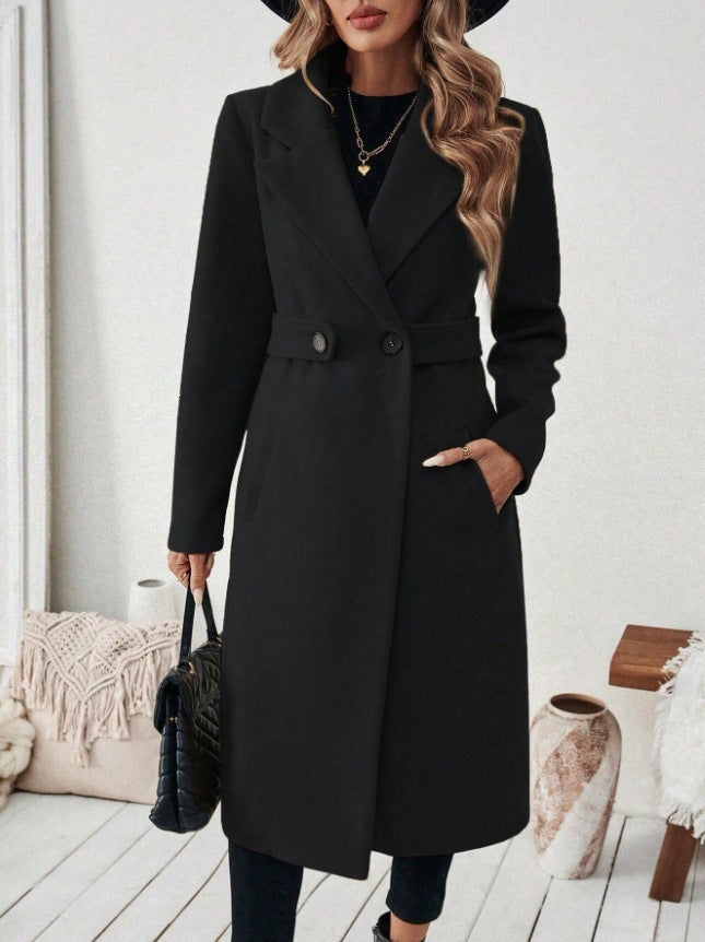 Women Longline Coat with Lapel Collar and Flap Pocket Detail Mune Fashion