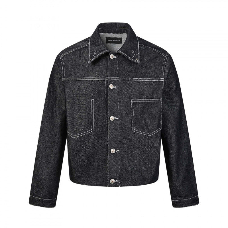Men's boxy denim jacket with contrasting quilted seams and patch chest pockets Mune Fashion