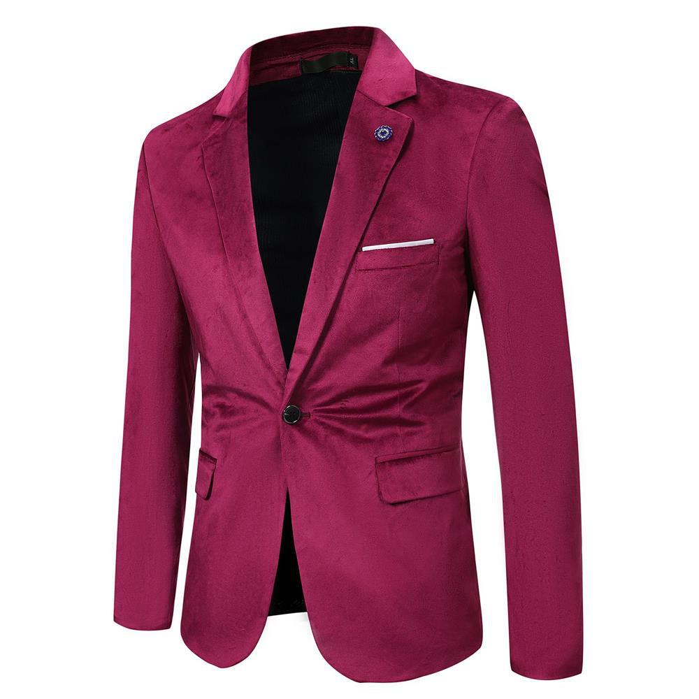 Men's Tailored Velvet Blazer with One Button, Lapel Collar and Flap Pockets Mune Fashion