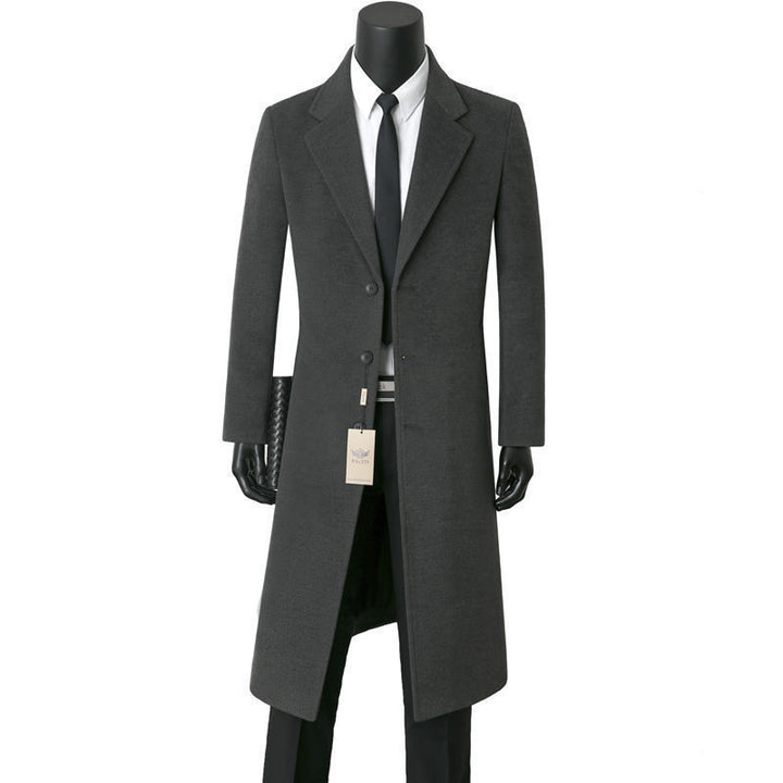 Men's single-breasted long coat with narrow silhouette, notched lapel and knee-length cut Mune Fashion