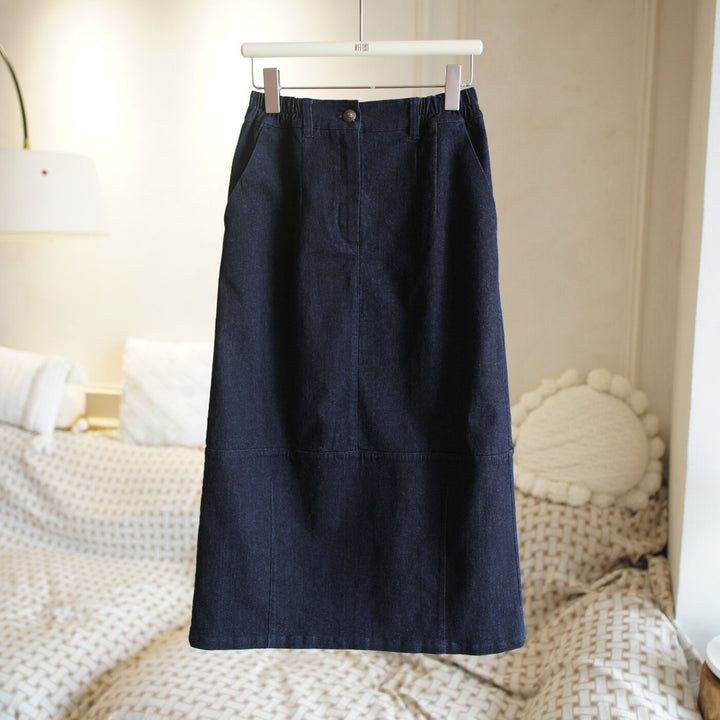 Ladies Jeans Midi Skirt with Elastic Waistband Mune Fashion