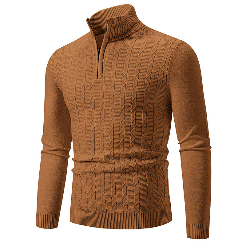 Men's fine cable knit half zip pullover with mock neck and ribbed hem Mune Fashion
