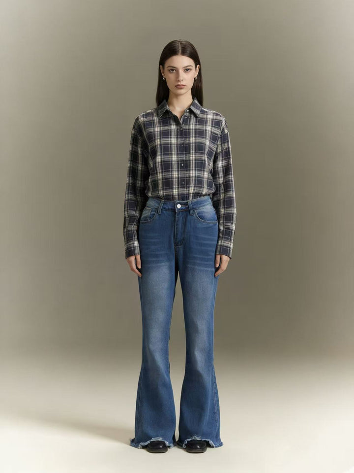 Women's checked flannel shirt with classic collar, full button placket and casual fit Mune Fashion