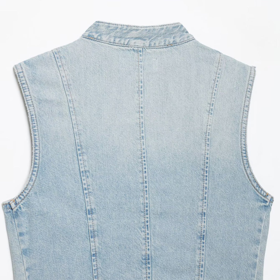 Women's jeans vest in military look with stand-up collar and decorative press stud placket Mune Fashion