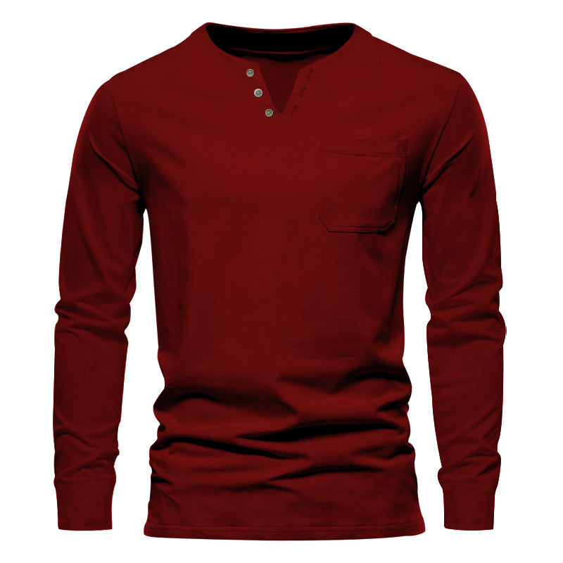 Men's modern Henley long sleeve shirt with asymmetric button placket and chest pocket Mune Fashion