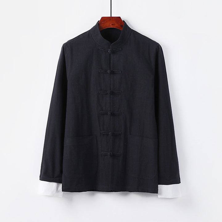 Men's Traditional Chinese Tang Jacket with Stand Collar and Knot Closures Mune Fashion