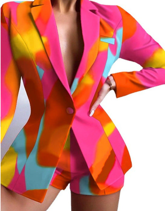 Women's tailored zebra print long blazer with emphasized waist and single-button Mune Fashion