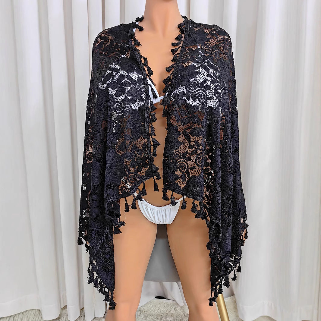 Women's Crochet Beach Sarong with Elegant Fringes Mune Fashion