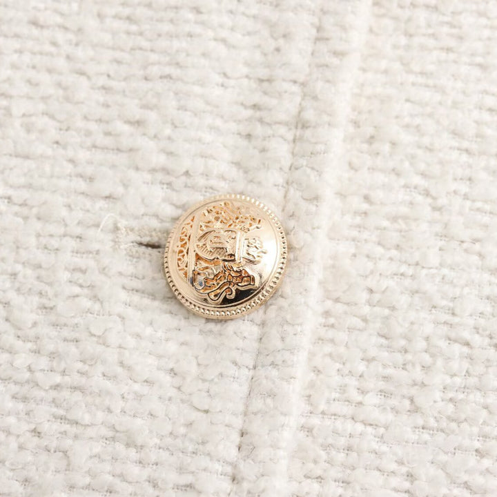 Women's Boxy Boucle Jacket with Round Neckline, Decorative Button Placket and Flap Pockets Mune Fashion