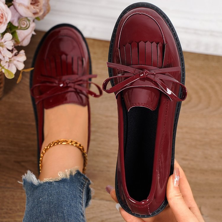 Women nan patent leather tassel loafers with fringed vamp and profiled rubber sole Mune Fashion