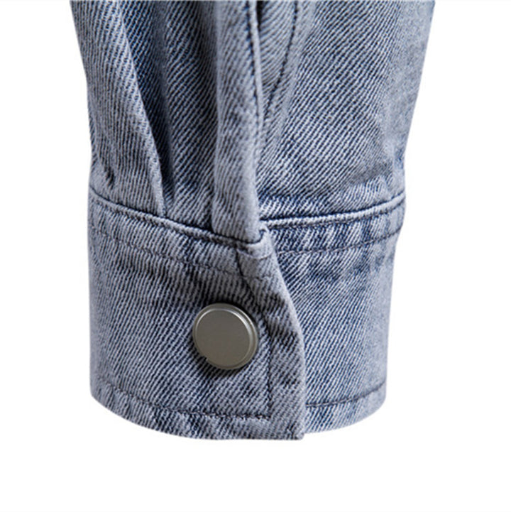 Men's casual jeans overshirt with snap button placket, patch chest pockets, and classic shirt collar Mune Fashion