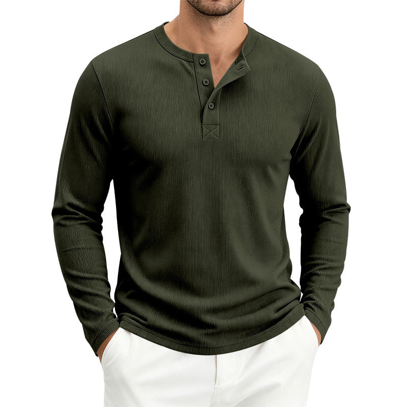 Men's Henley Long Sleeve Shirt made of soft waffle jersey with slight stretch and flat button placket Mune Fashion