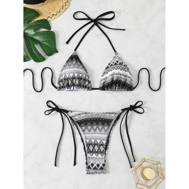 Women Triangle Bikini Set with Colorful Ethno Pattern Mune Fashion