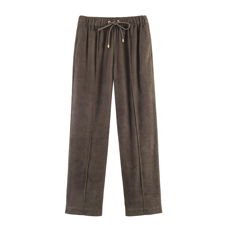 Women's Wide Velour Pants with Elastic Tunnel Drawstring and Crease Mune Fashion