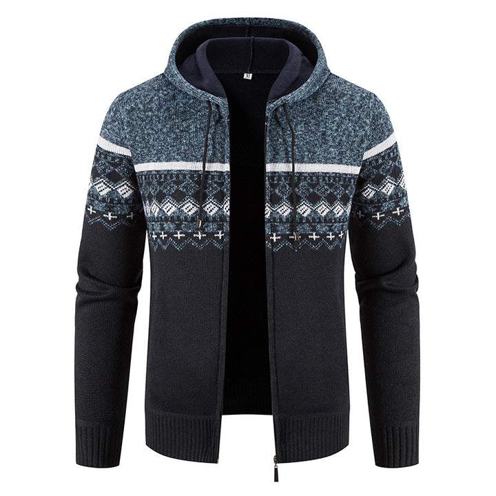 Men's non-padded knitted zip jacket in Norwegian style with hood and thermofleece Mune Fashion