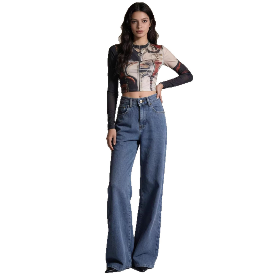 Women's high-waisted extra-long flared jeans with wide leg and clean five-pocket cut Mune Fashion