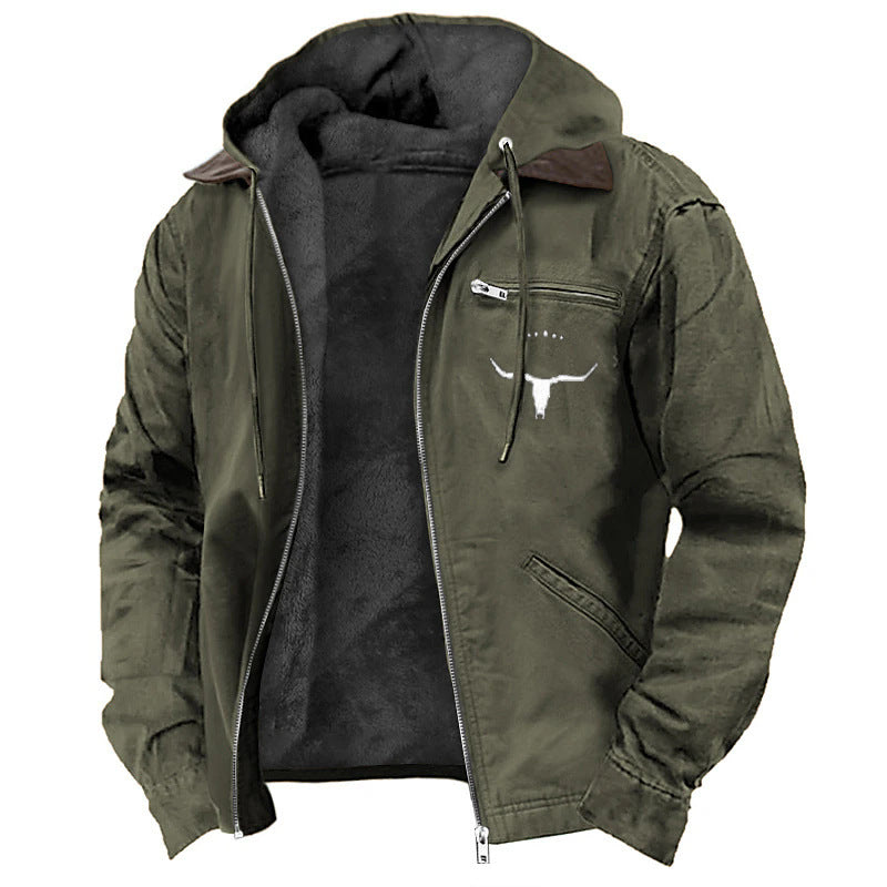 Men's Padded Hooded Leather Jacket with Teddy Lining and Chest Zipper Pocket Mune Fashion