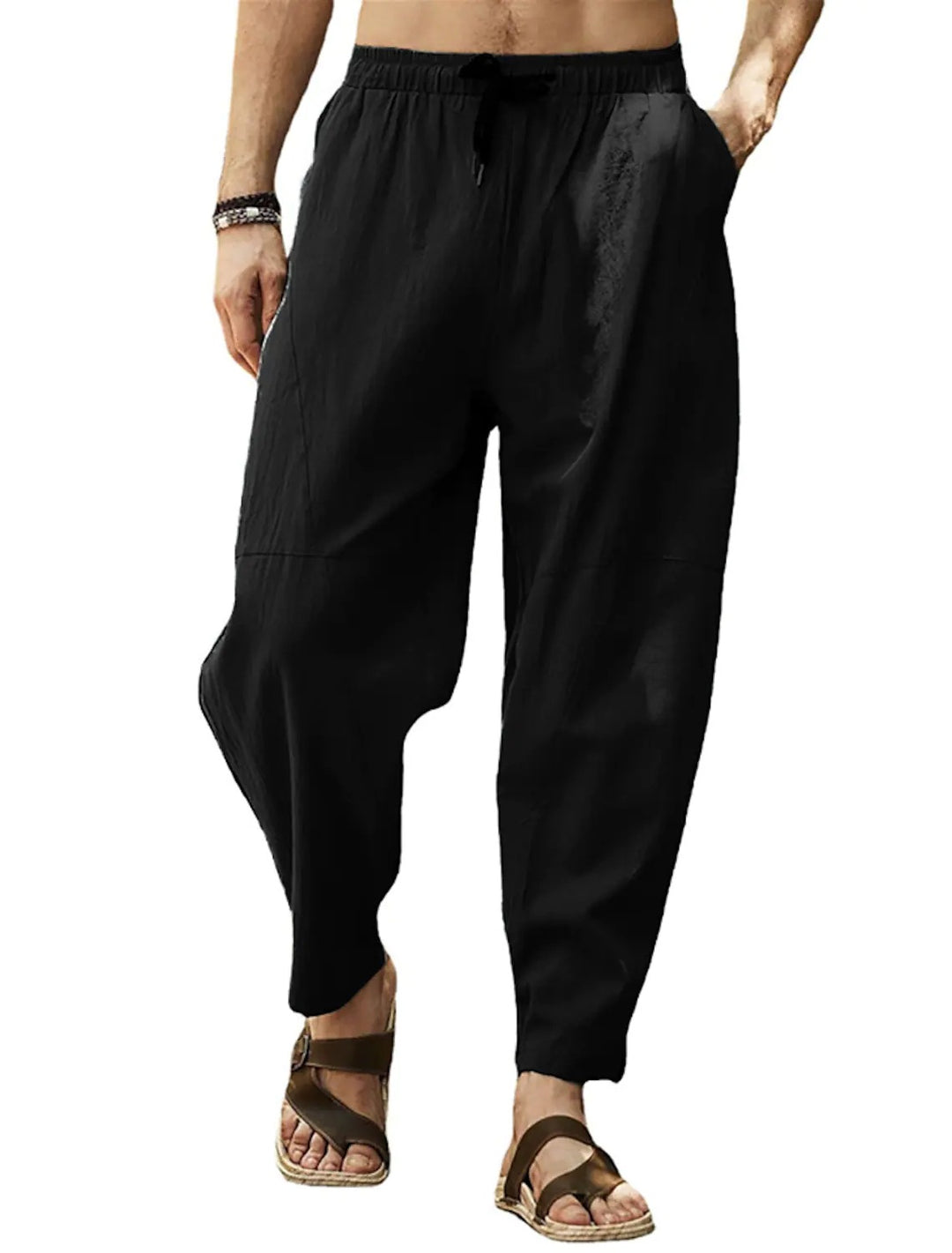 Men's casual linen harem pants with elastic waistband and side pockets Mune Fashion