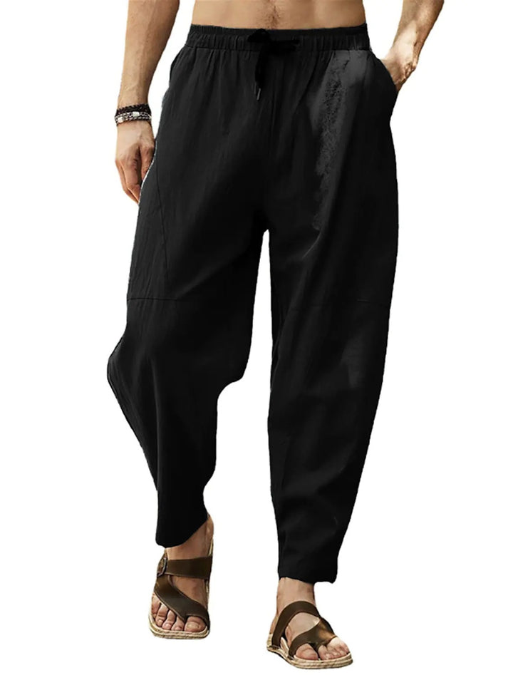 Men's casual linen harem pants with elastic waistband and side pockets Mune Fashion