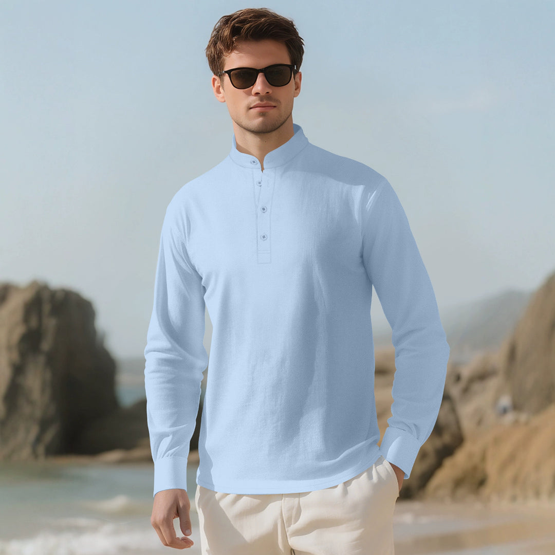 Men's Nehru collar Henley made of cotton stretch with concealed button placket and slim fit Mune Fashion