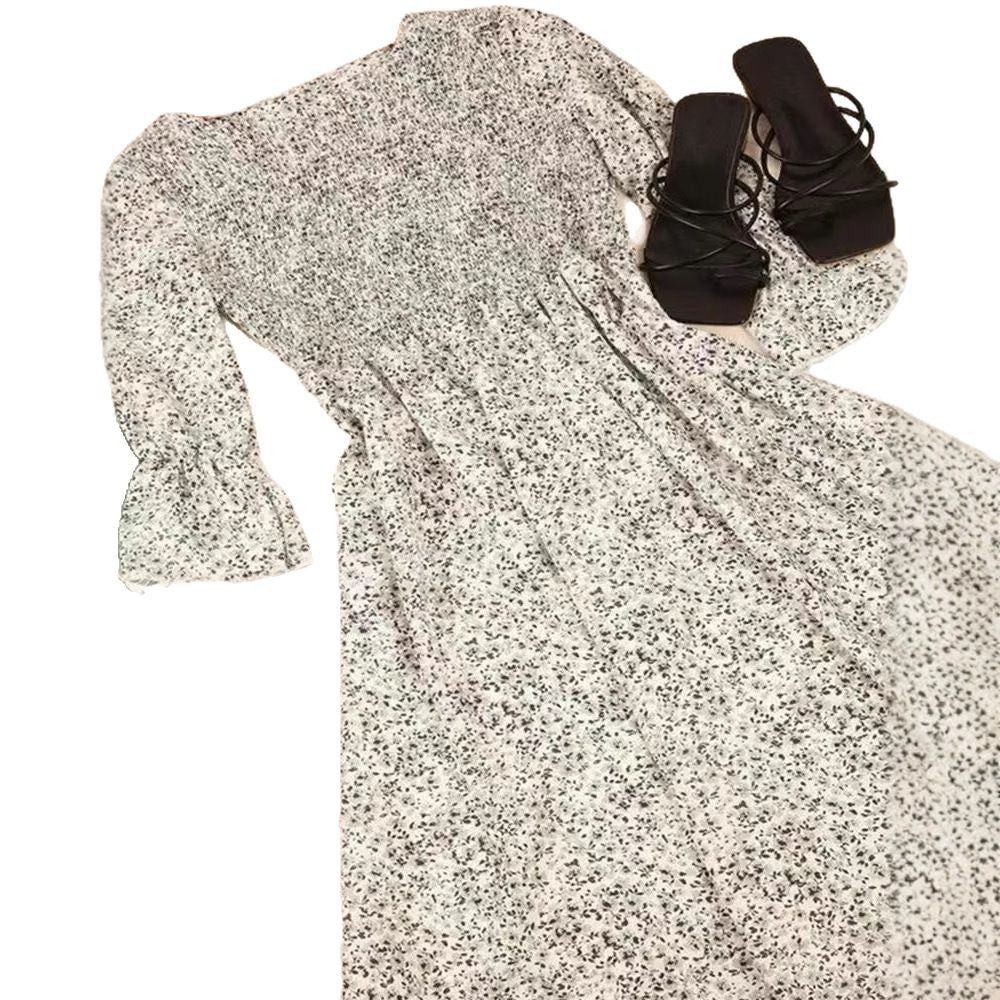Women nan locker falling babydoll midi dress with gathered under bust, dropped three-quarter sleeves and fine floral print Mune Fashion