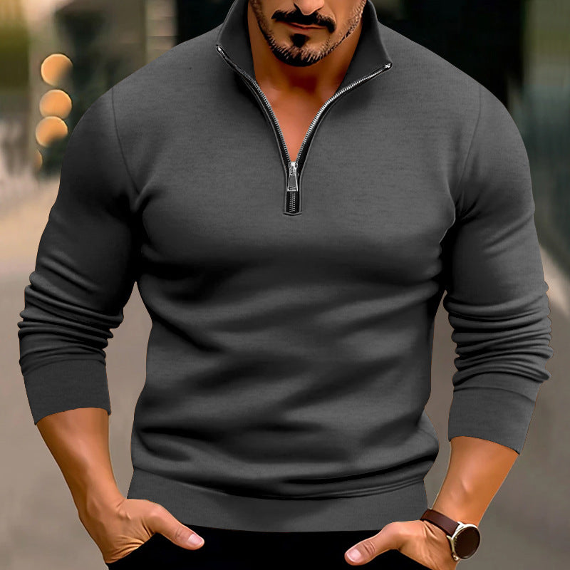Men's fitted fine knit pullover with short zipper and stand-up collar Mune Fashion