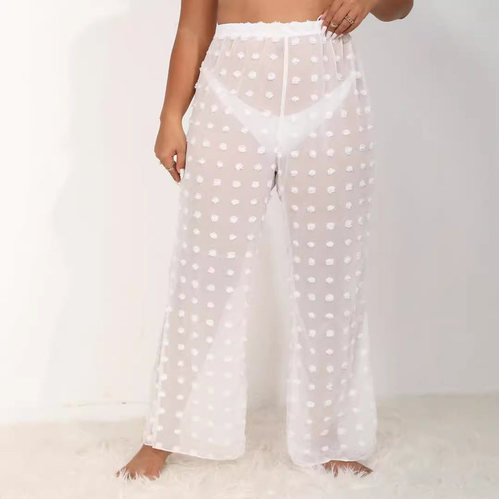 Women airy beach pants with voluminous pompom applications Mune Fashion