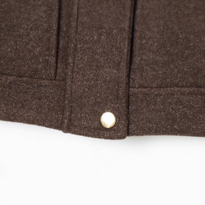 Women Short Cut Wool Blend Boxy Jacket with Stand-up Collar and Flap Pockets Mune Fashion
