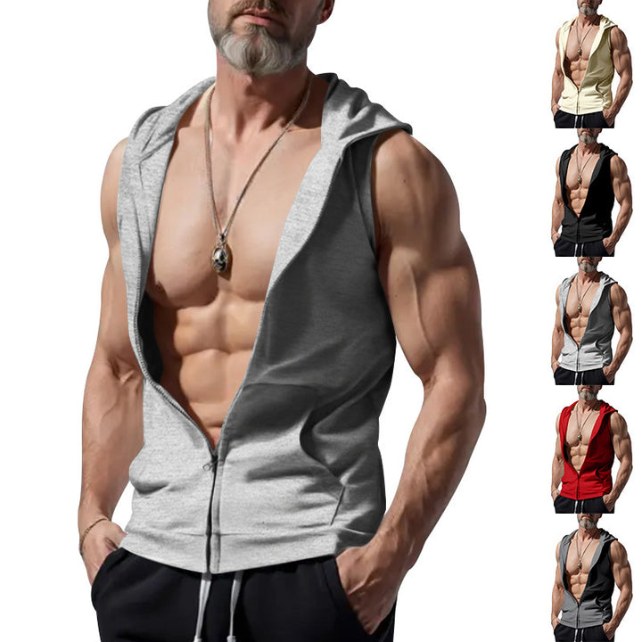 Men's slim sleeveless hoodie vest with full zip and kangaroo pocket Mune Fashion